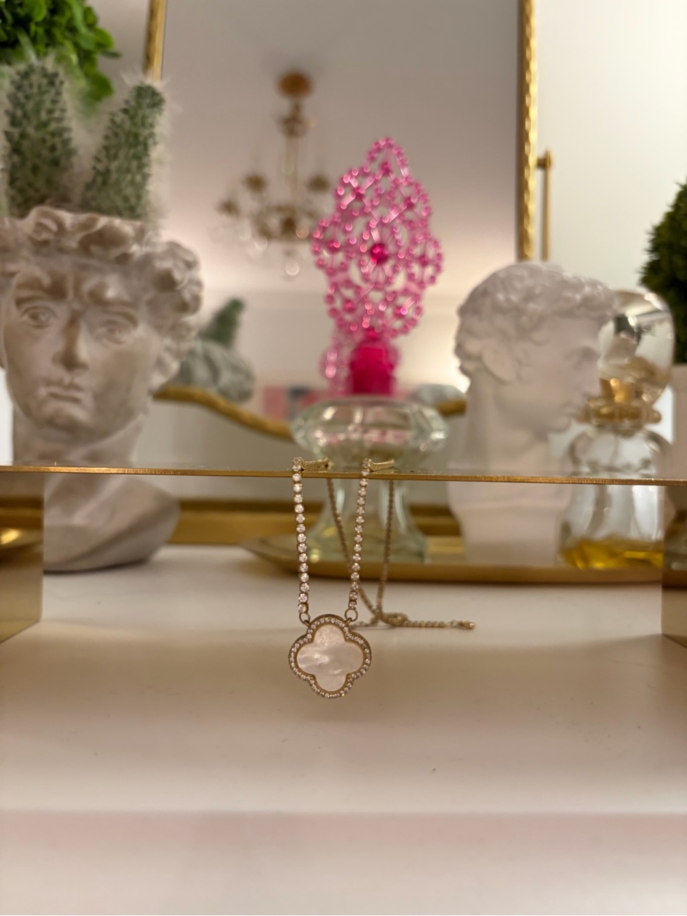 Gold Clover Pendant Necklace with Mother-of-Pearl Accent